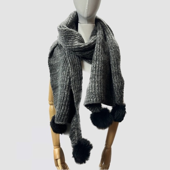 Free People Accessories - Huge Chunky Grey Scarf Wrap with Pom Pom